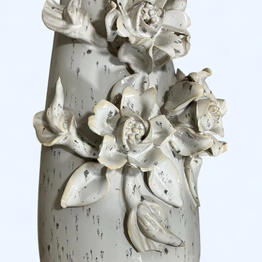 White and Speckled Grey Ceramic Vase 3D Flowers Pottery Home Decor Shabby Chic